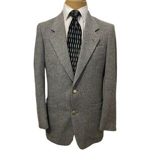 Men's Sports Coat Gray Gold Buttons Flannel Camel Hair Wool Blend Size 39 R